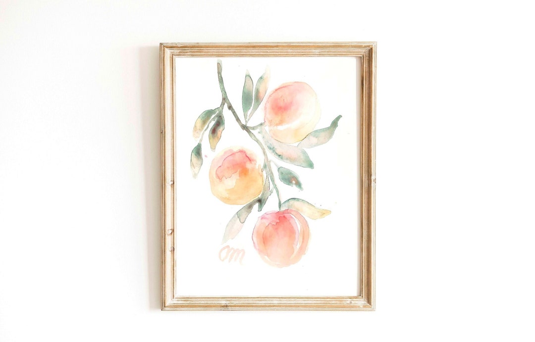 Colorful Peach Fruit Watercolor Original Painting Peaches Wall Art