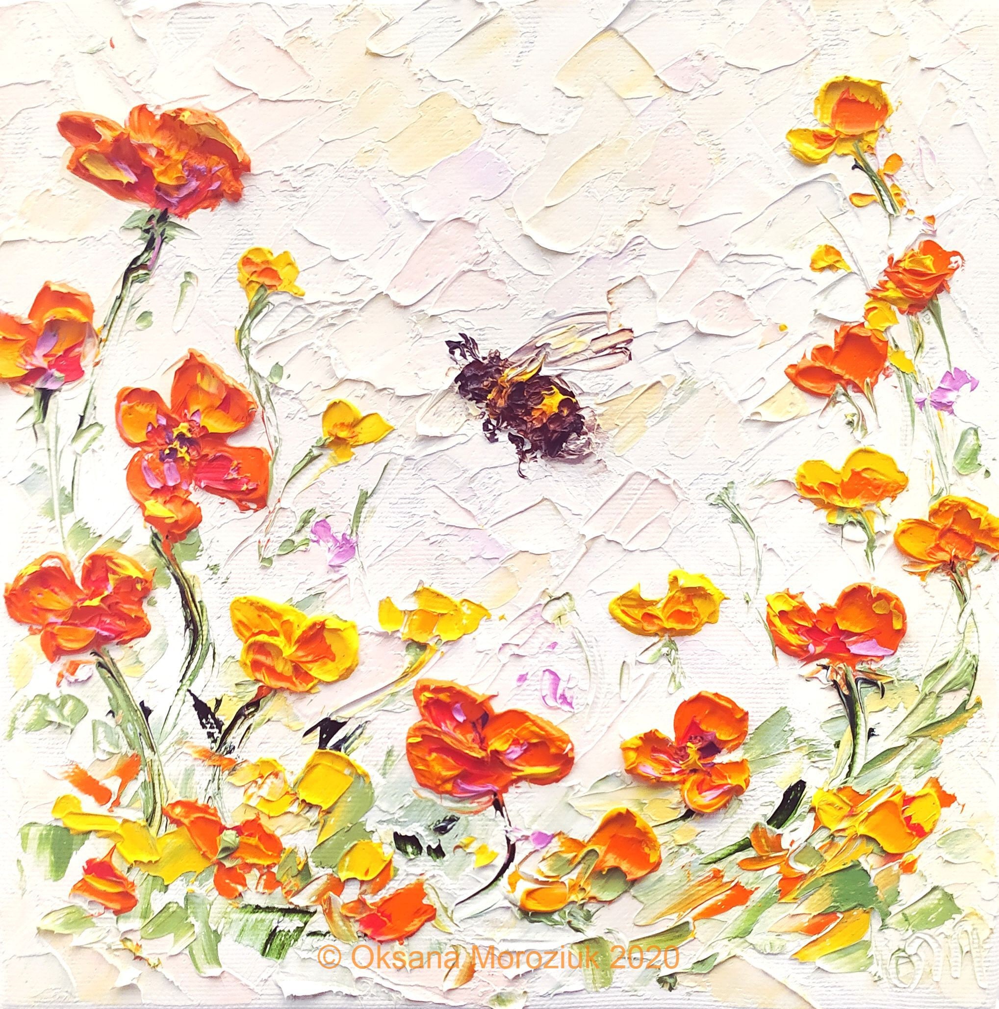 Bee Oil Painting Bumblebee Original Oil Artwork Palette Knife Impasto ...