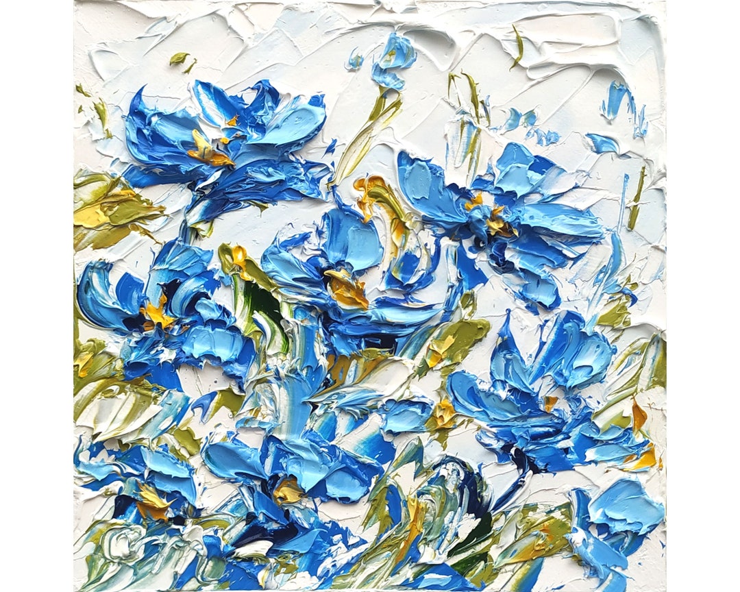 Blue Cornflower Impasto Oil Painting Floral Artwork Blue Wildflower ...
