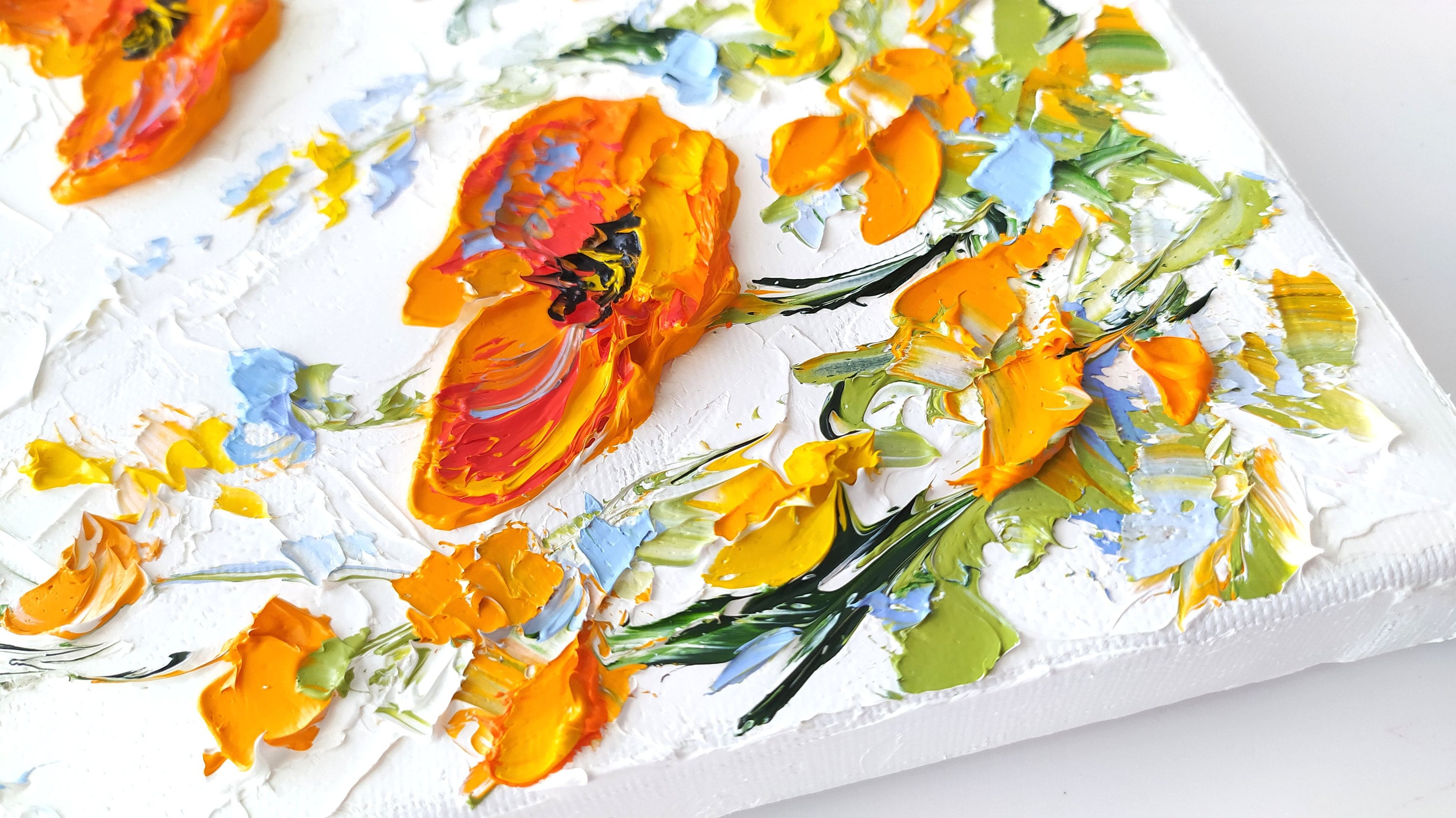Orange Poppy Impasto Oil Painting Orange Flower Original Artwork