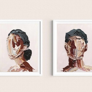 Abstract Black Woman Faceless Portrait Set of 2 Print African American Man Afro Woman Printable Wall Art Ukrainian Artist Instant Download