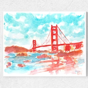 Colorful San Francisco California Watercolor Original Small Painting Golden Gate Bridge California City Artwork San Francisco Wall Art image 6