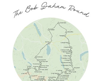 The Bob Graham Round Print - Lake District Challenge - Hand Drawn Digital Illustration with free postage and personalisation!