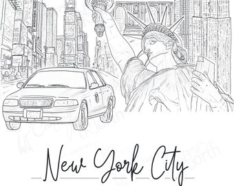 New York City Black & White Cityscape - NYC - City Skyline Digital Illustration Print with free postage