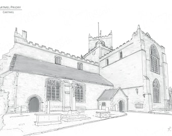 Cartmel Priory - Cartmel, Cumbria - Hand Drawn Digital Illustration with free postage - Perfect personal wedding gift!