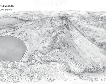 Helvellyn Print - Lake District - Hand Drawn Digital Illustration with free postage and personalisation!