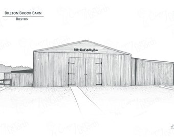 Bilston Brook Wedding Barn - Lichfield - Hand Drawn Digital Illustration with free postage - Perfect personal wedding gift!