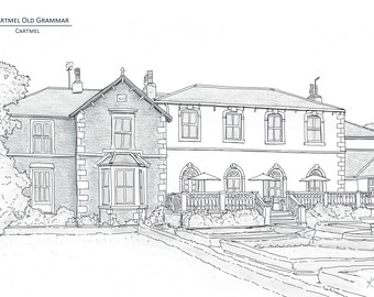 Cartmel Old Grammar - Cartmel, Cumbria - Hand Drawn Digital Illustration with free postage - Perfect personal wedding gift!