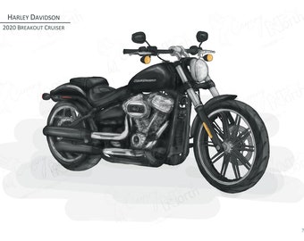 Harley Davidson 2020 Breakout Cruiser - Hand Drawn Digital Illustration with free personalisation and postage!