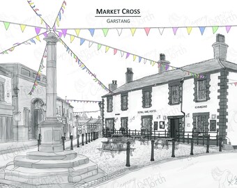 Garstang Market Cross - Lancashire - Digital Illustration Print with free postage