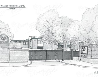 Overton St Helens Primary School - Lancashire - Hand Drawn Digital Illustration with free postage!