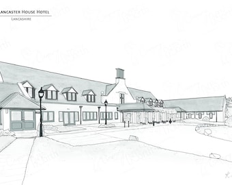 Lancaster House Hotel - Lancaster, Lancashire - Hand Drawn Digital Illustration with free postage - Perfect personal wedding gift!