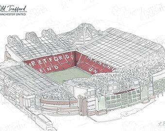 Old Trafford / Manchester United Stadium - Hand Drawn Digital Illustration Print with free postage and personalisation!