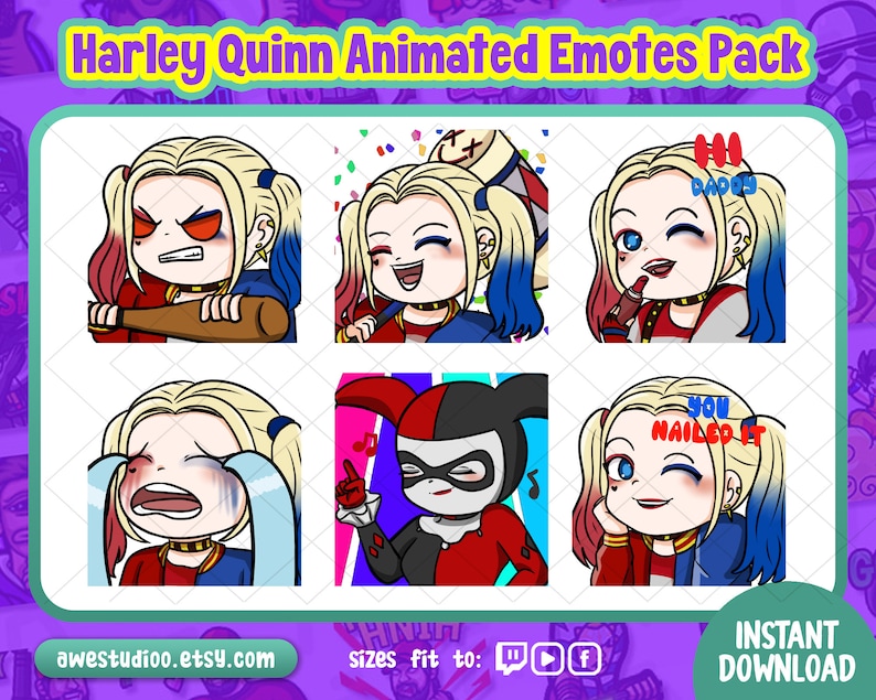 Harley Quinn Animated Emotes Twitch Discord Streamer Etsy Australia