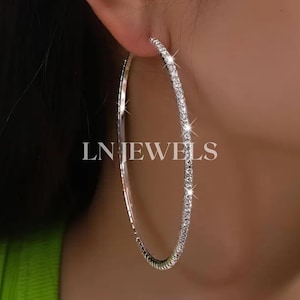 Rund Moissanite Creolen, große dünne Creolen für Frauen, 925 Sterling Silber Große Creolen 40 mm 60 mm 70 mm, Geschenk zum Jahrestag