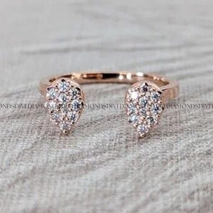 Pear Shaped Cluster Moissanite Open Gap Wedding Band, Women&#39;s Adjustable Open Cuff Band, 925 Sterling Silver, Anniversary Promise Band