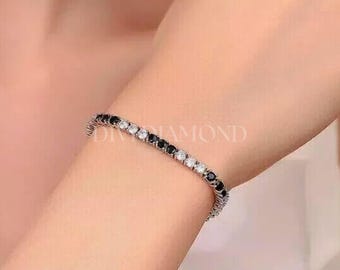 Bracelet tennis en moissanite noir et blanc, bracelet bicolore rond en argent sterling 925, bracelet de mariage pour femme, cadeau pour elle
