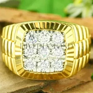 Iced Out Men&#39;s Ring, 925 Sterling Silver 9 Stone Moissanite Engagement Ring, 14K Gold Plated Hip Hop Statement Ring, Pinky Ring Gift for Him