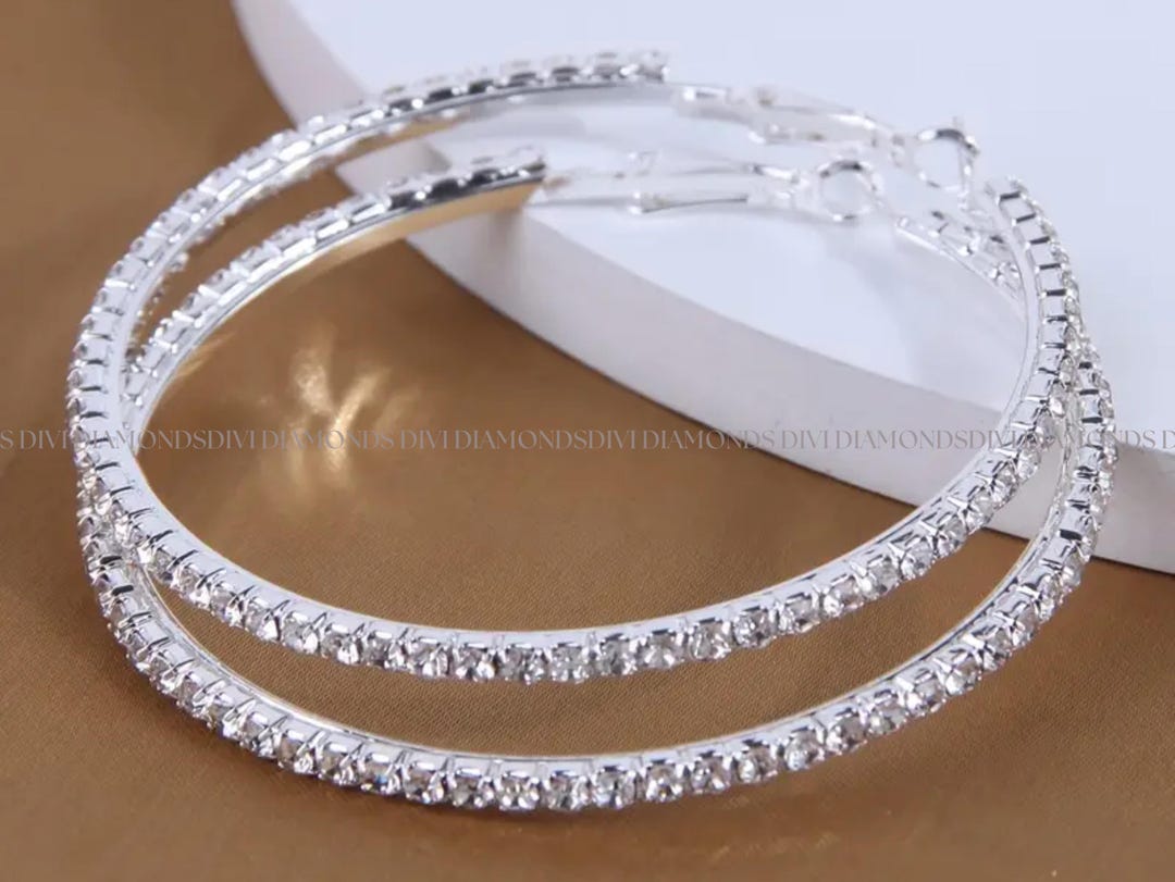 Radiant Inlaid Moissanite C-Hoop Earrings in Sterling Silver