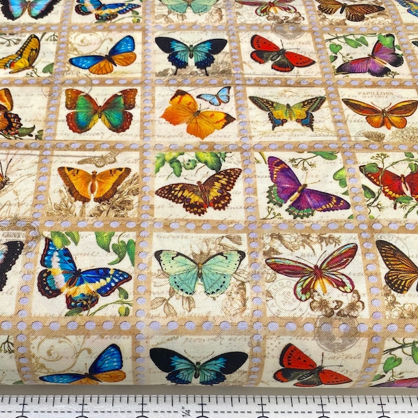 Robert Kaufman LIBRARY OF RARITIES Fabric Butterfly Vintage  100% Quilt Cotton See Ruler in Photo Pls Read Description