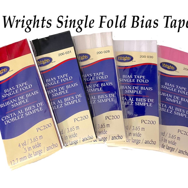 BIAS TAPE Single FOLD 1/2" Wide X 4 Yards ;  By Wrights Choose: White , Black, Pink or Oyster