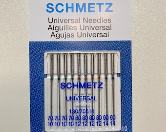 SCHMETZ Universal Sewing Machine Needles: 70/10, 80/12, 90/14 - 10 Pack