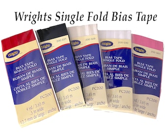 BIAS TAPE Single FOLD 1/2" Wide X 4 Yards ;  By Wrights Choose: White , Black, Pink or Oyster