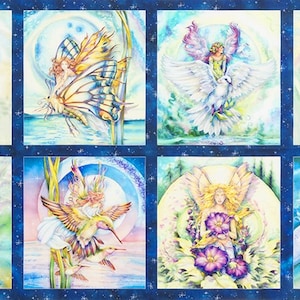 Robert Kaufman MORNING FAIRIES Panel 23&quot;XWOF  100% Combed Cotton (See Close Up Photo)