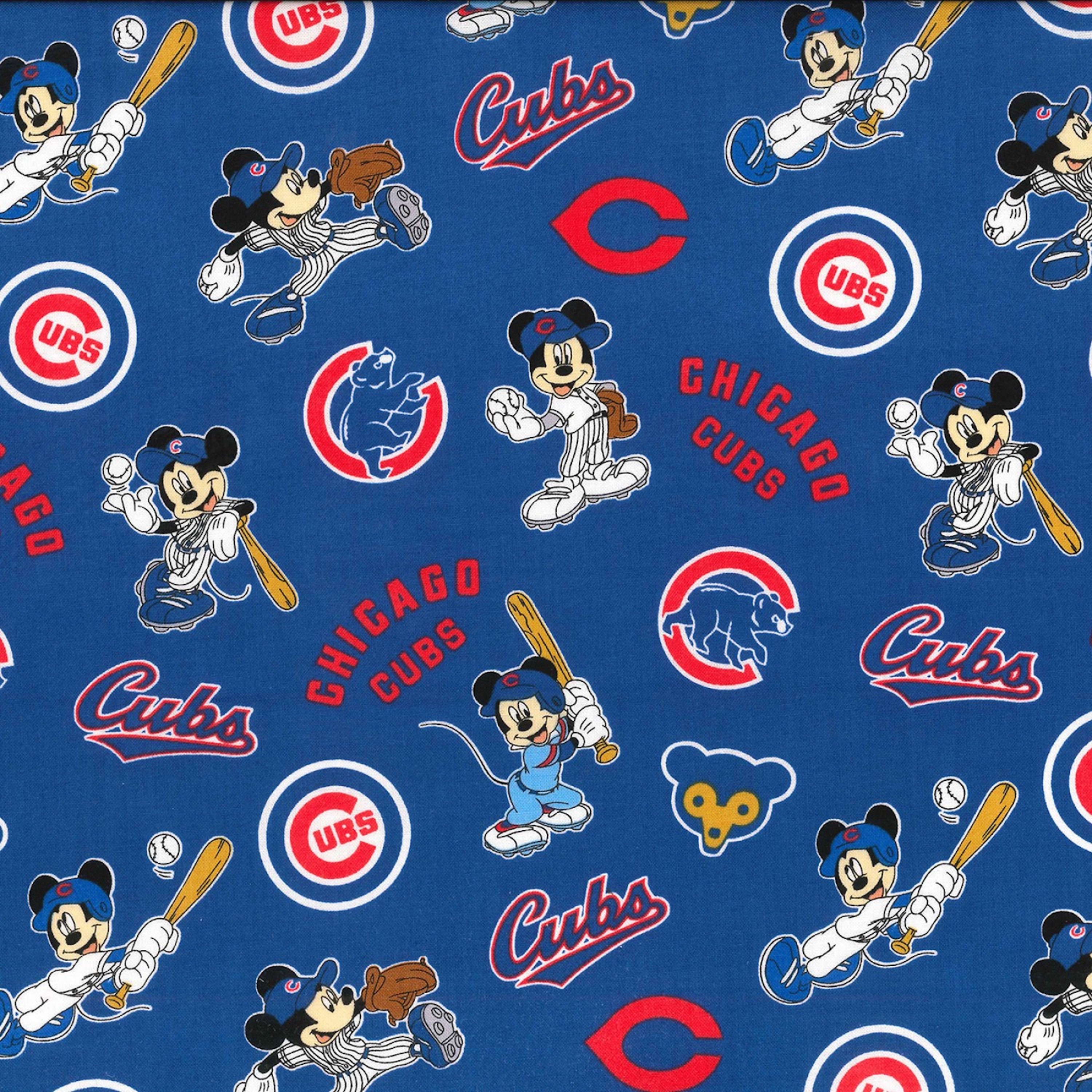 CHICAGO CUBS Cotton Fabric MLB Official Licensed Mickey 