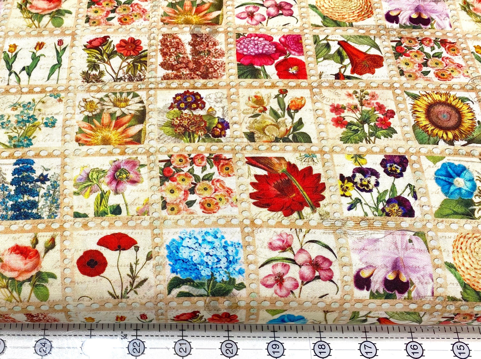 FLORAL STAMPS Robert Kaufman Cotton Fabric Vintage Library Etsy