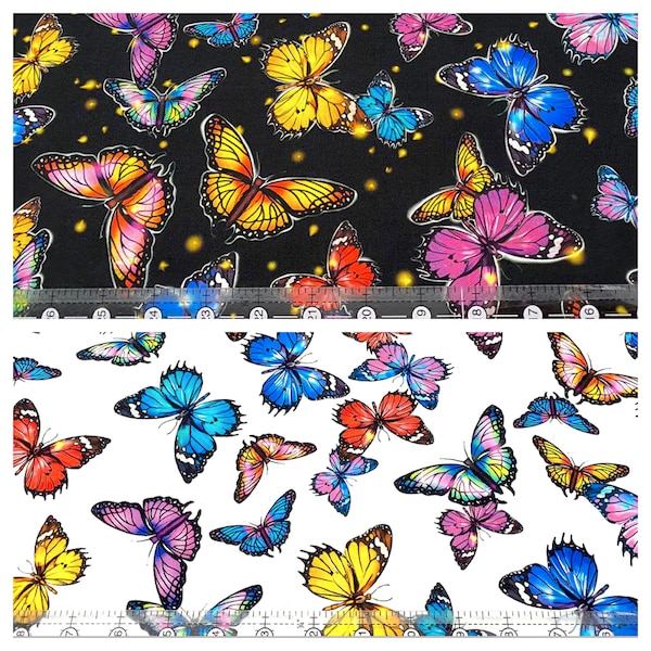 Fabric By Robert Kaufman Butterfly FANTASTIC FOREST Collection ; Chose White or Black ; 100% Cotton 44" Wide