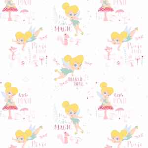 TINKER BELL Pixie NEVERLAND Cotton Fabric by Camelot Official Licensed Disney Quilt, Craft or More