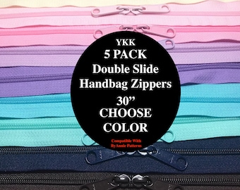 YKK 30 Inch Double Pull Handbag Zipper Head to Head (5 Pack) - Backpack Purse Zippers