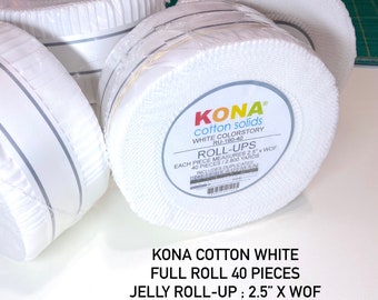 FULL Roll 40PCS KONA COTTON White Jelly Roll Up Fabric by Robert Kaufman Quilt Precut 2.5" X Wof  100% Cotton