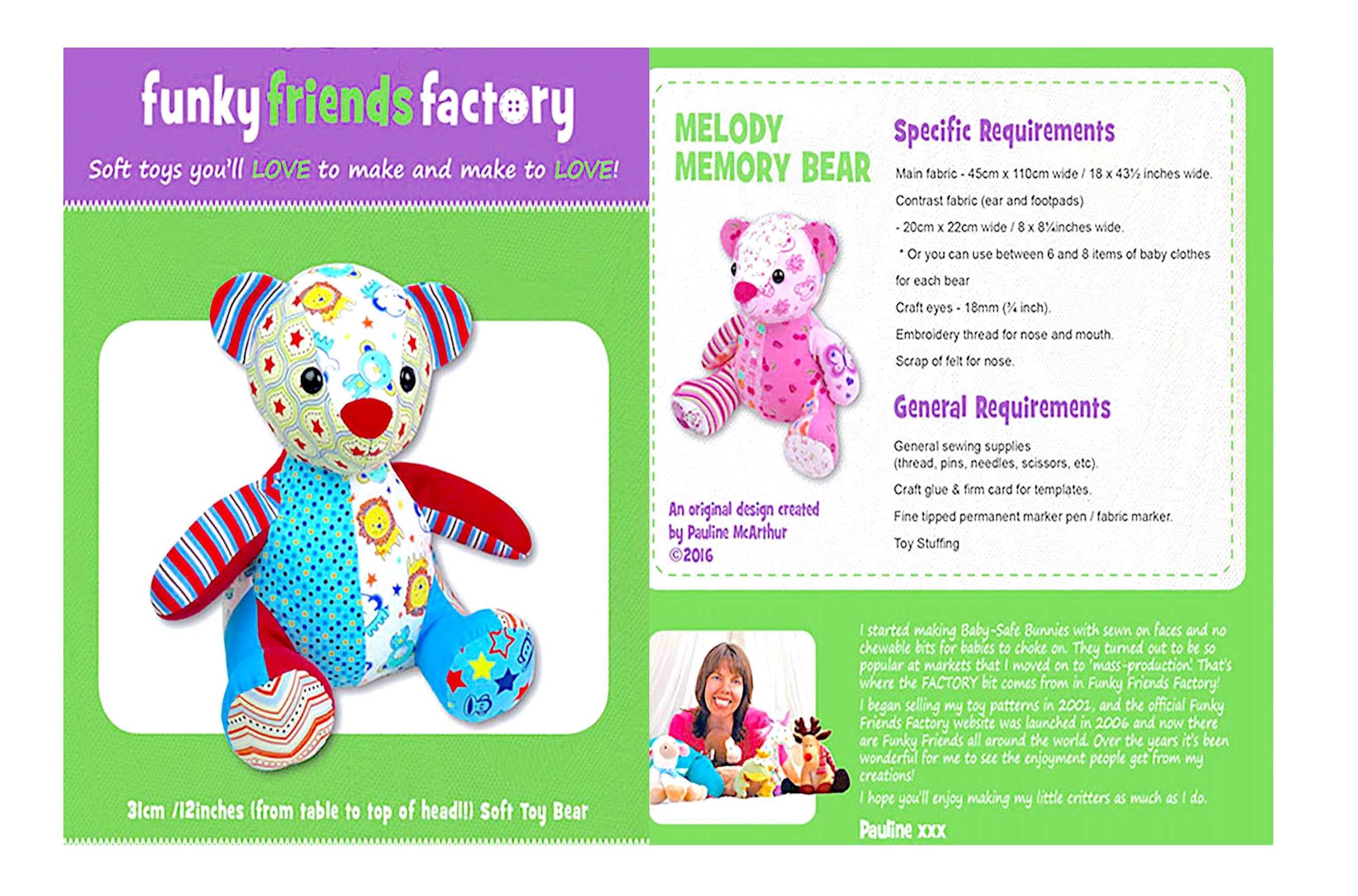 Funky Friends Factory Melody Memory Bear Sewing Pattern
