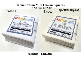 84PC KONA COTTON MINI 2.5 Inch Charm Squares (Choose Color) Snow or White Mch-105-84 by Robert Kaufman