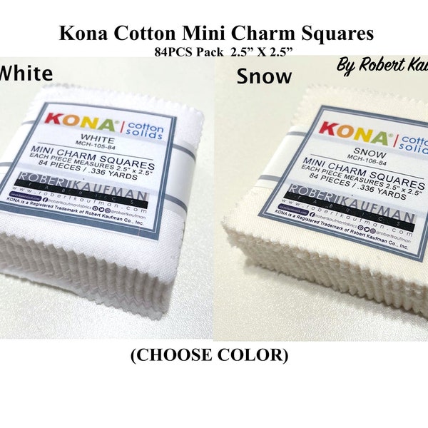 84PC KONA COTTON MINI 2.5 Inch Charm Squares (Choose Color) Snow or White Mch-105-84 by Robert Kaufman