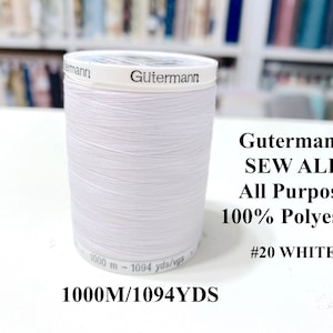 May include: White Gutermann Sew All All Purpose 100% Polyester thread spool, 1000 meters/1094 yards, #20 White.