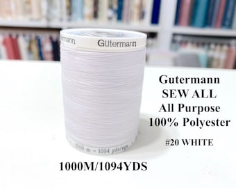 1000M/1094YDS Sew-All GUTERMANN #20 WHITE Thread: All Purpose 100% Polyester