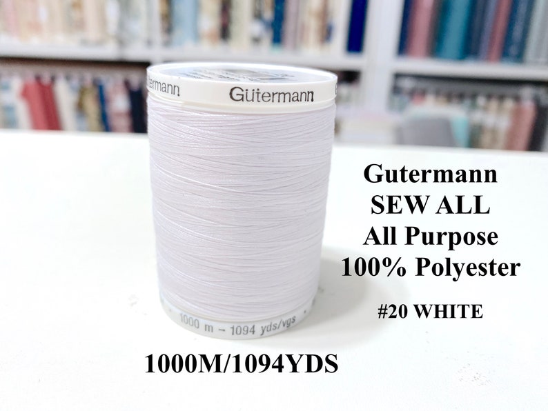 1000M/1094YDS Sew-All GUTERMANN 20 WHITE Thread: All Purpose 100% Polyester image 1