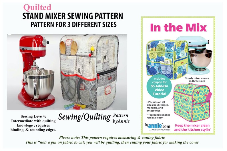 PATTERN Sewing Quilted STAND MIXER Cover Pattern for 3 Sizes Etsy