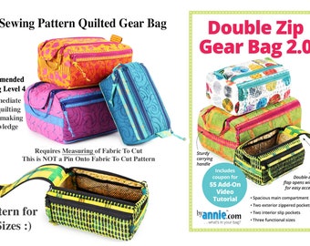 Sewing PATTERN Quilted Gear Bag 3 sizes; Double Zip Gear 2.0 NEWEST VERSION; Level4 Intermediate & Up; Pls Read Description/See Photos/Video