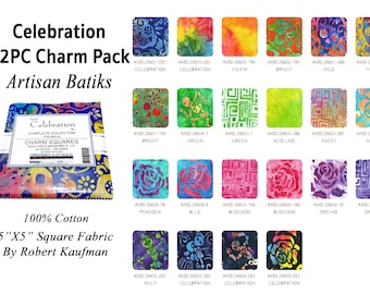 42PC Batik Fabric by Robert Kaufman Celebration 5X5" Charm Pack Squares Cotton Día de Muertos  Mardi Gras Halloween Skull Day of the Dead