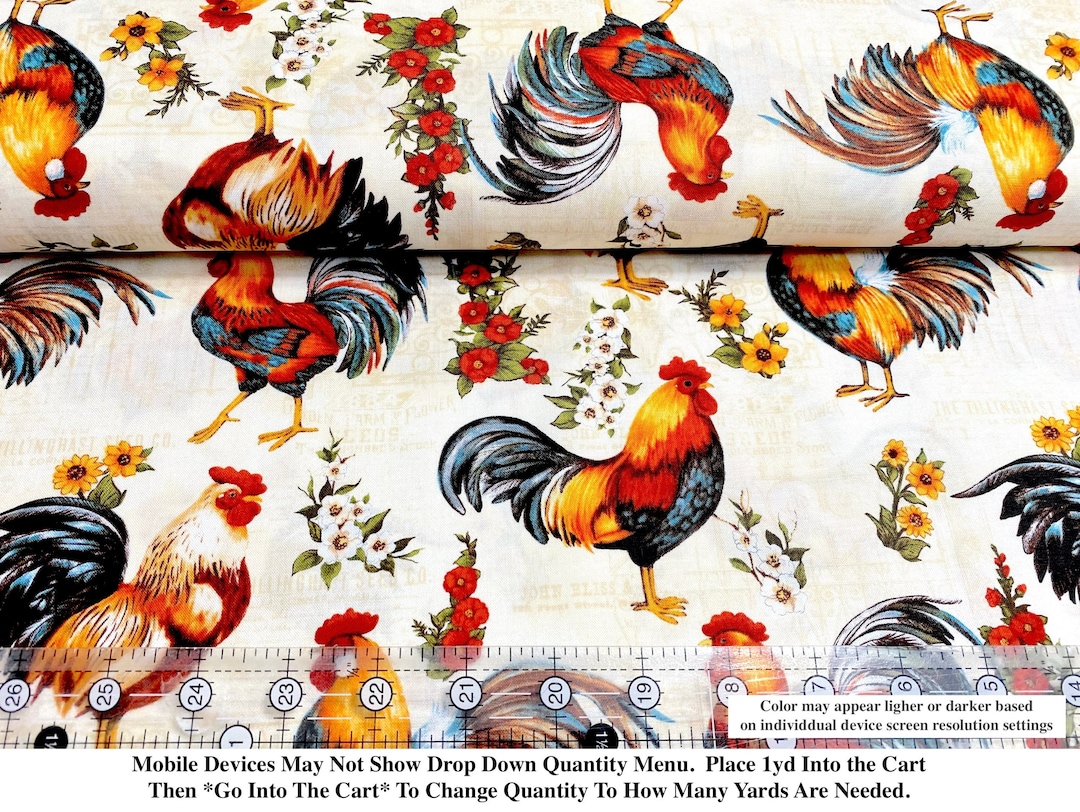 Rooster Garden: Cream Quilt Cotton Fabric Wilmington Print - Etsy
