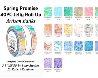 40PC Artisan BATIKS by Robert Kaufman Fabric Spring Promise Jellyroll 2.5 " X WOF Strips Jelly Roll 100% Cotton Butterfly Pastels