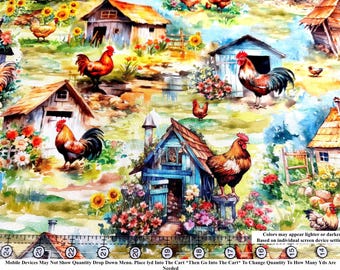 Country Chicken Rooster Fabric: Robert Kaufman Quilt Cotton