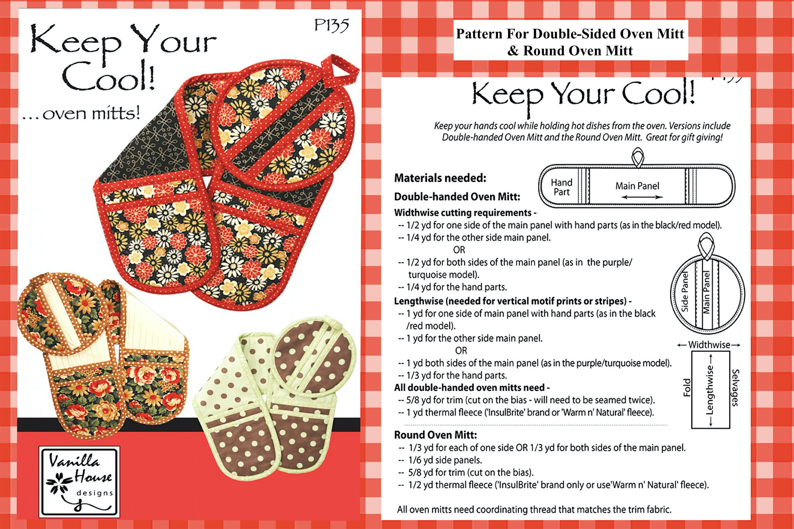 OVEN MITT SEWING Pattern Double Handed (Two Patterns) Round Oven Mitt &  Double Handed Oven Mitt