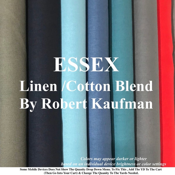 Essex By Robert Kaufman Linen Cotton Blend Fabric by Yard E014 Basics ; Choose Color - Pls See All Photos -Read Full Description