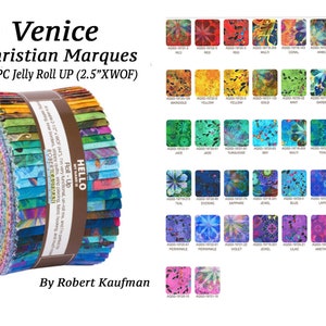 40PC JellyRoll Fabric Robert Kaufman Fabric-Up 2.5&quot;XWOF Strips VENICE Christiane Marques Complete Collection