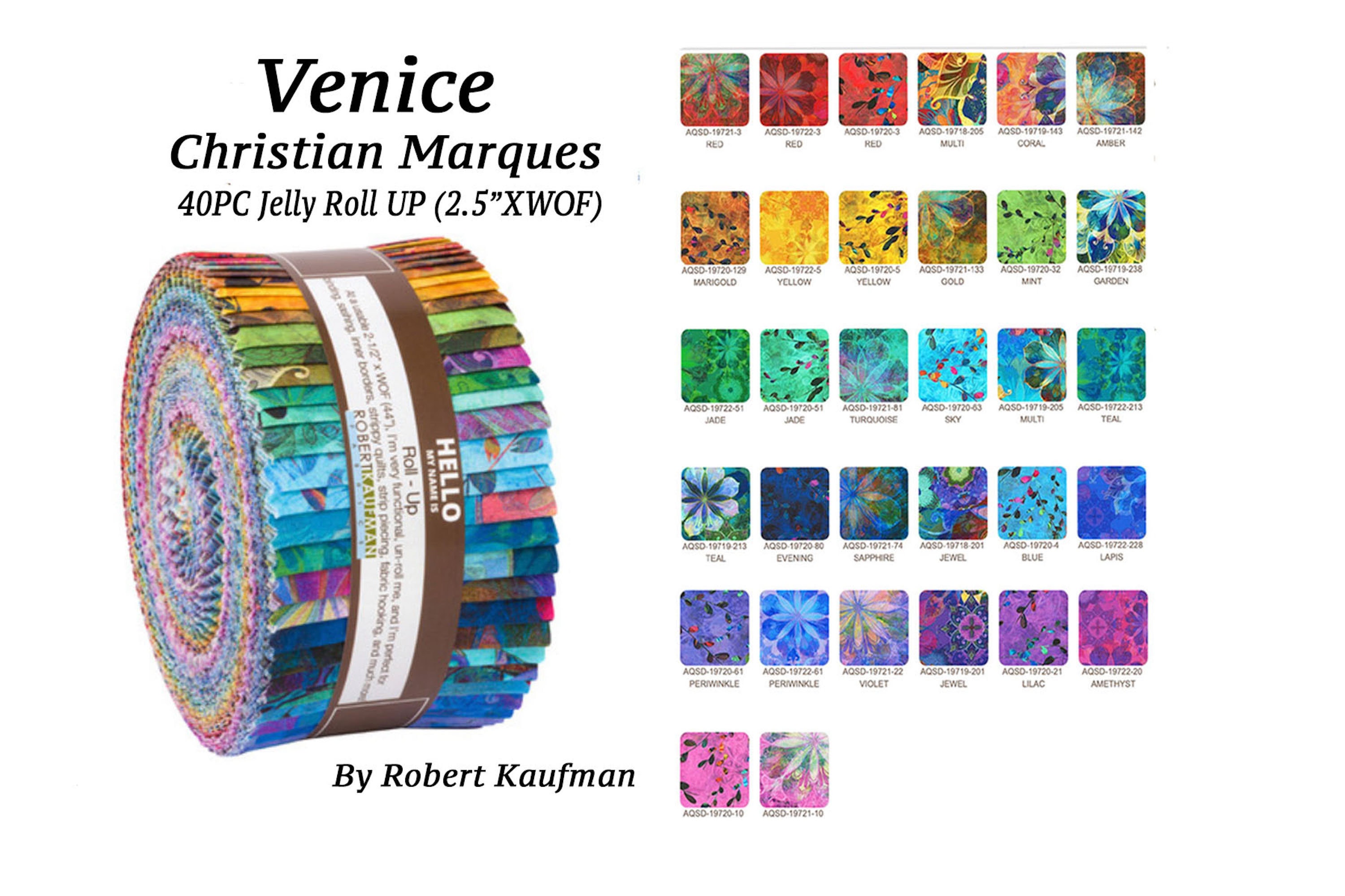 40PC JellyRoll Fabric Robert Kaufman Fabric-Up 2.5"XWOF Strips VENICE Christiane Marques Complete Collection